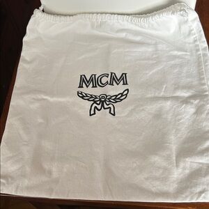 MCM White Drawstring Dust Bag with Black Logo